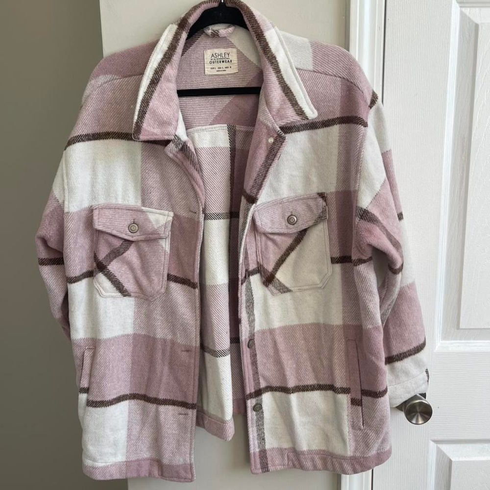 Pink Plaid Shacket Oversized Shirt Jacket Womens Large